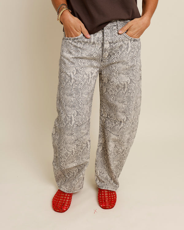 snake print free people barrel jean 