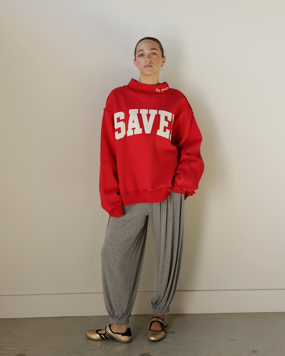 SAVED BY GRACE MOCK NECK SWEATSHIRT X RED