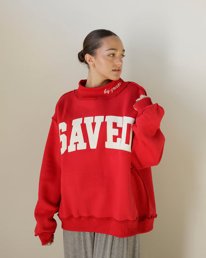 SAVED BY GRACE MOCK NECK SWEATSHIRT X RED