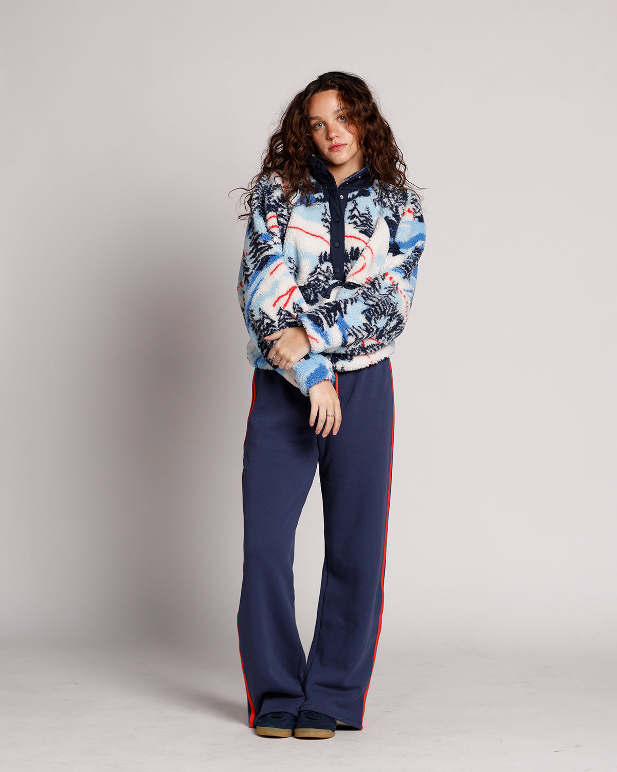 FREE PEOPLE HIT THE SLOPES PRINTED FLEECE JACKET X ALPINE COMBO
