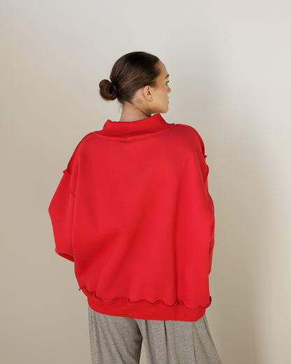 SAVED BY GRACE MOCK NECK SWEATSHIRT X RED
