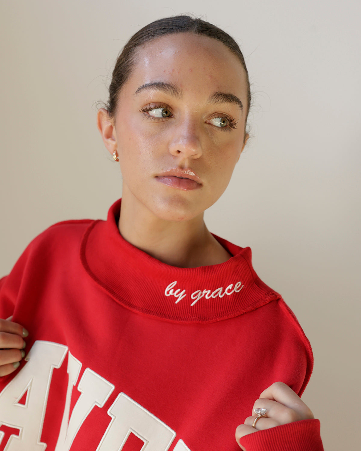 SAVED BY GRACE MOCK NECK SWEATSHIRT X RED