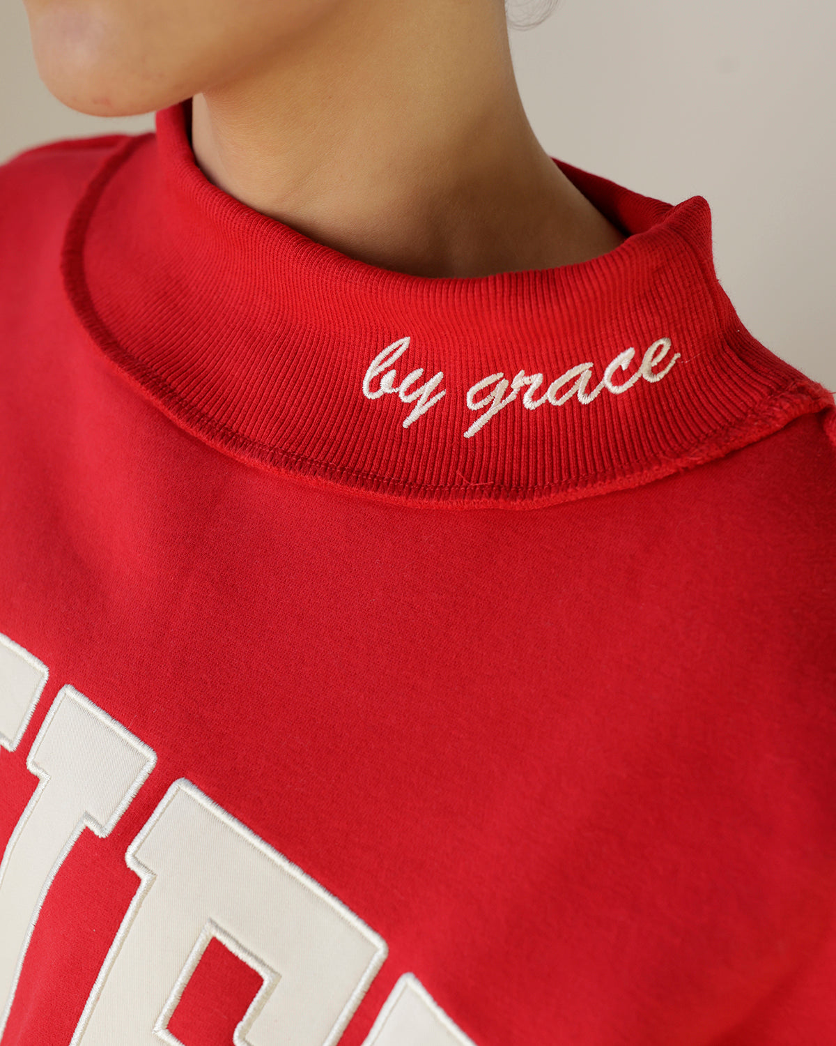 SAVED BY GRACE MOCK NECK SWEATSHIRT X RED