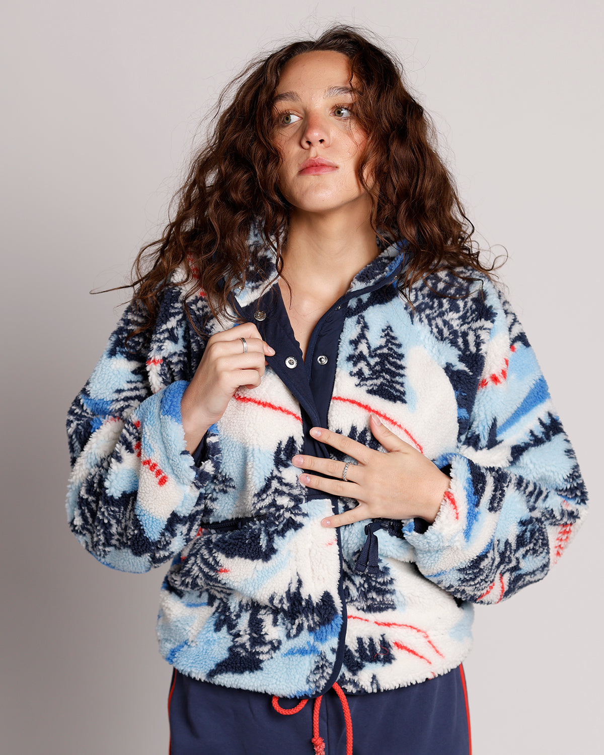FREE PEOPLE HIT THE SLOPES PRINTED FLEECE JACKET X ALPINE COMBO