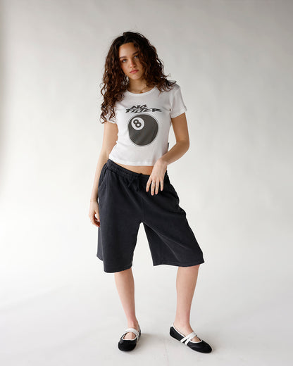 black bermuda length sweatshorts women's lounge shorts