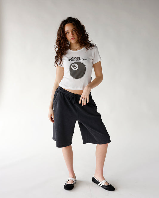 black bermuda length sweatshorts women's lounge shorts
