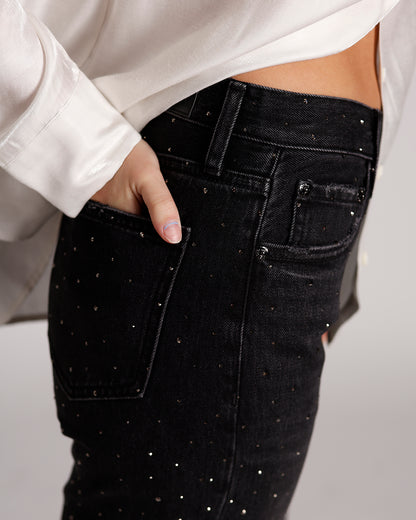 PISTOLA LEXI MID RISE BOWED STRAIGHT JEAN IN SILVER SCREEN