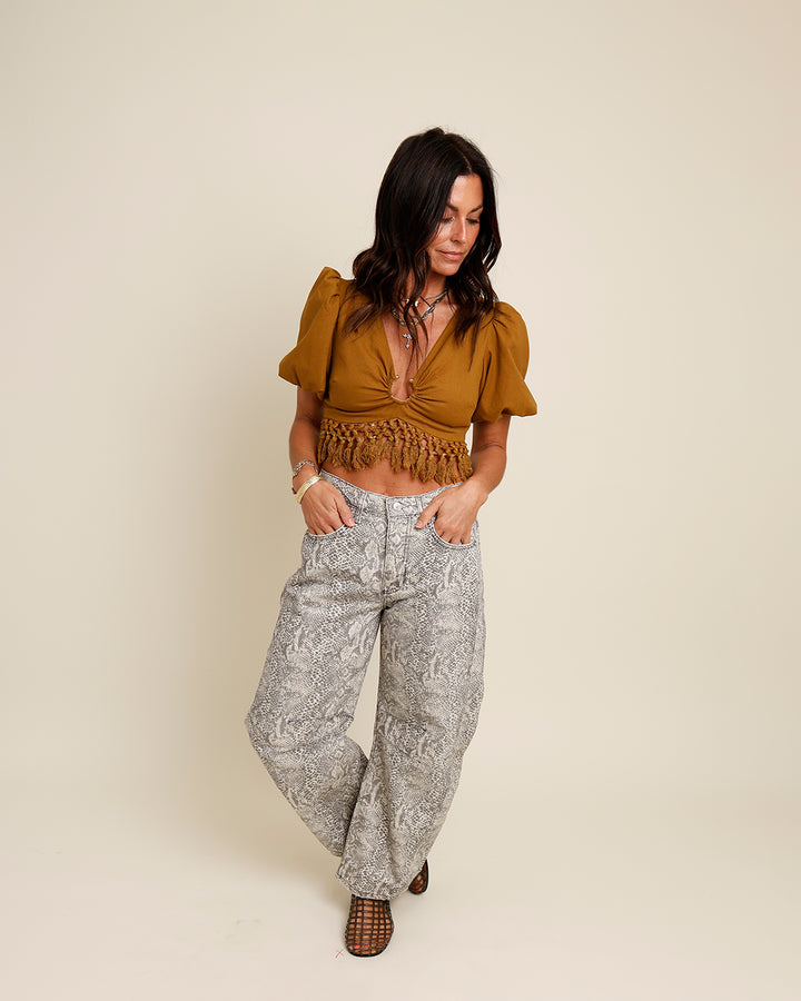 MONTE CARLO PUFF SLEEVE FRINGE TOP