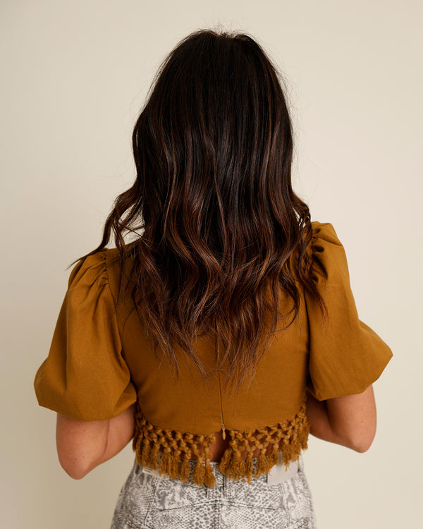 MONTE CARLO PUFF SLEEVE FRINGE TOP