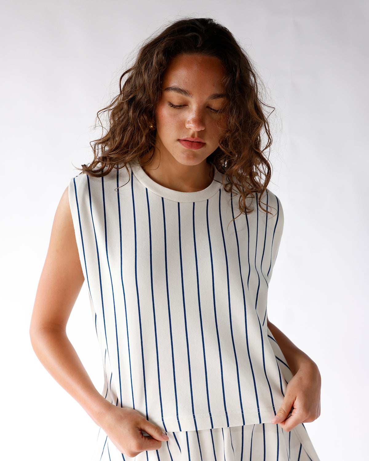 women's white and thin navy striped muscle tee women's striped muscle tee