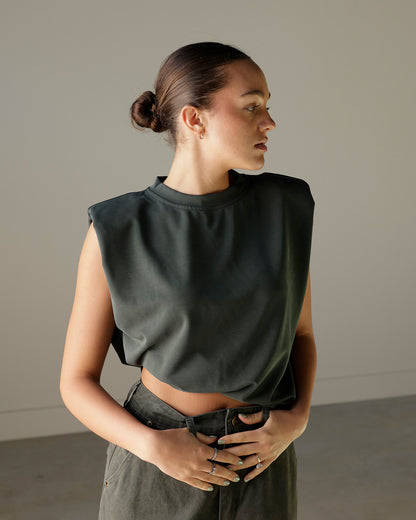WORK WEAR ON REPEAT SLEEVELESS TOP X FOREST GREEN