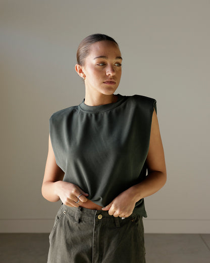WORK WEAR ON REPEAT SLEEVELESS TOP X FOREST GREEN