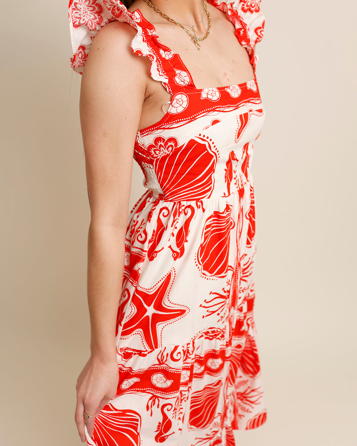 ISLA RUFFLE SLEEVE TIERED MIDI DRESS