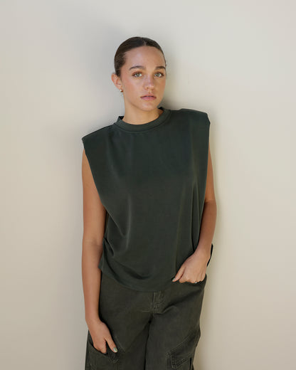 WORK WEAR ON REPEAT SLEEVELESS TOP X FOREST GREEN