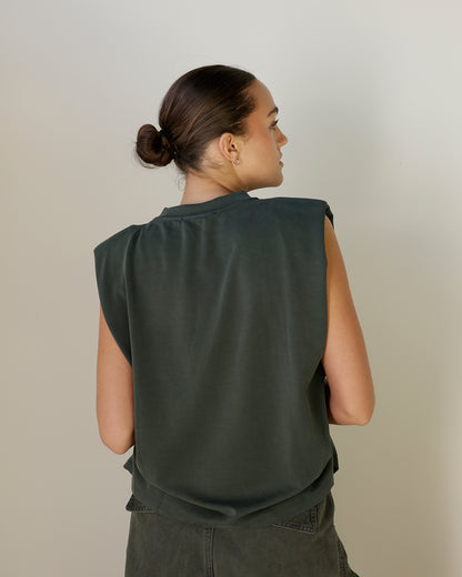 WORK WEAR ON REPEAT SLEEVELESS TOP X FOREST GREEN