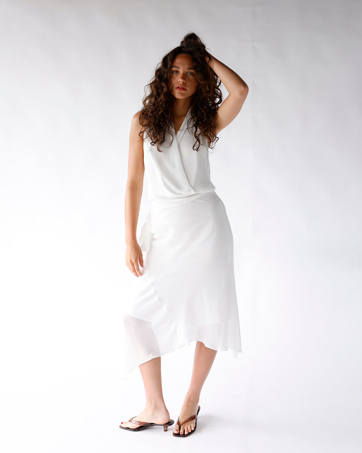 nia natalia midi skirt white chiffon wrap style midi skirt