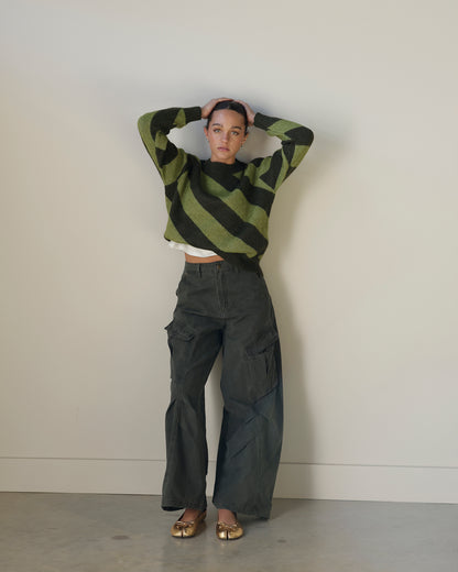 RETRO GREENS GRADE SCHOOL STRIPED SWEATER