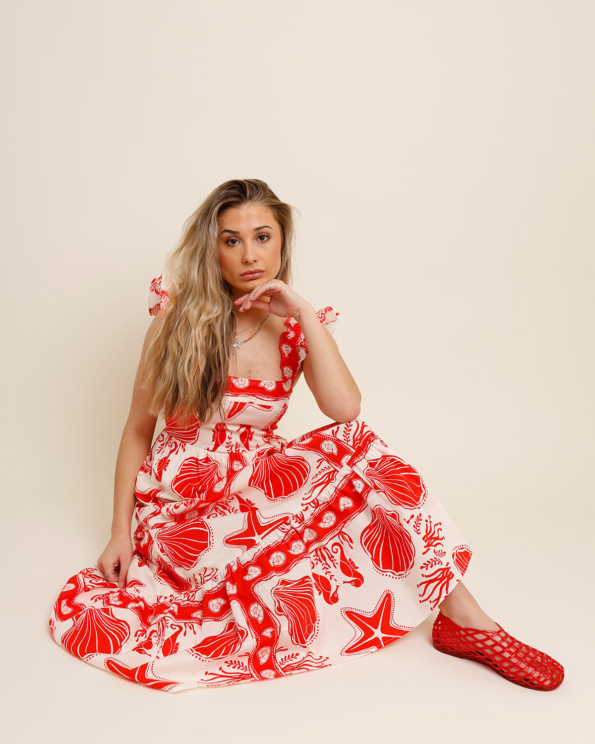 ISLA RUFFLE SLEEVE TIERED MIDI DRESS
