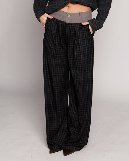 PLAID AFFAIR WIDE LEG PANTS