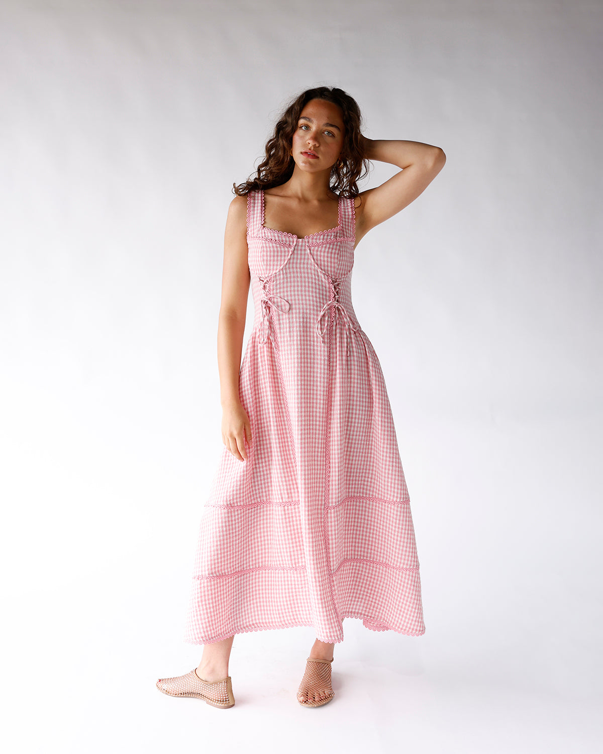 HEARTSTRING GINGHAM MIDI DRESS