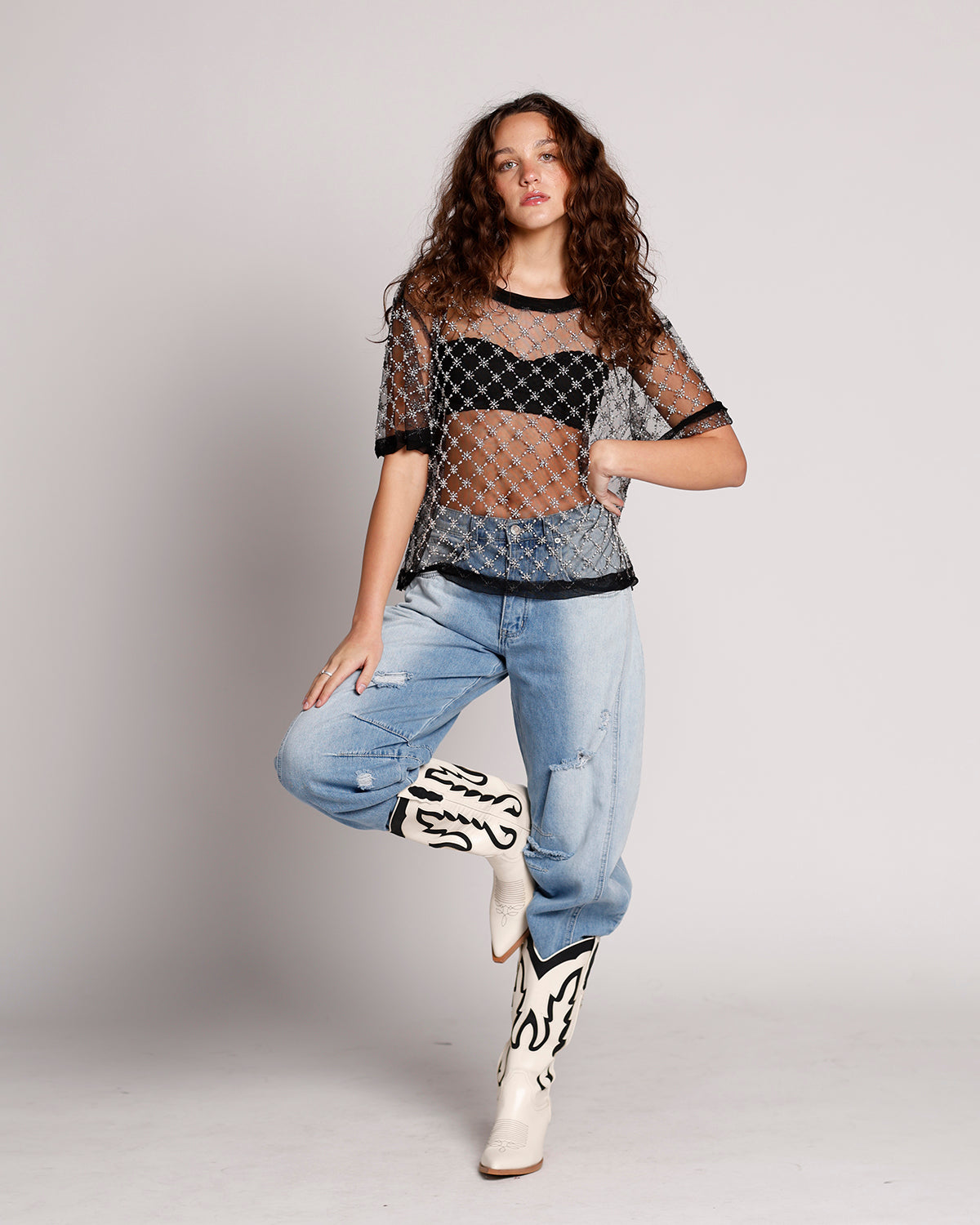 FREE PEOPLE LORI EMBELLISHED KNIT TOP