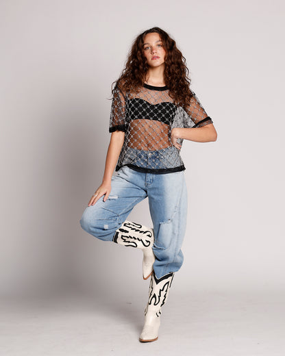 FREE PEOPLE LORI EMBELLISHED KNIT TOP