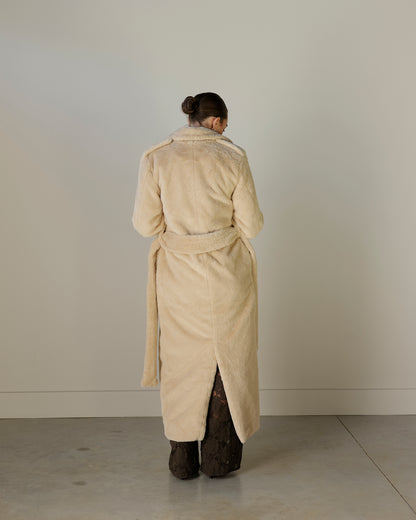 GLAMOUR SHOTS IVORY FAUX FUR MAXI COAT