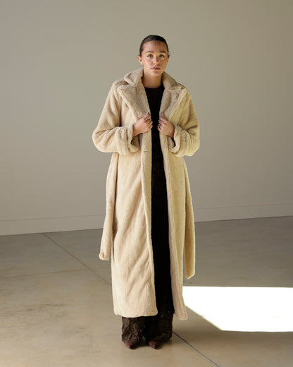 GLAMOUR SHOTS IVORY FAUX FUR MAXI COAT