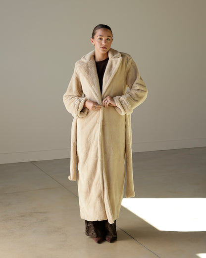 GLAMOUR SHOTS IVORY FAUX FUR MAXI COAT