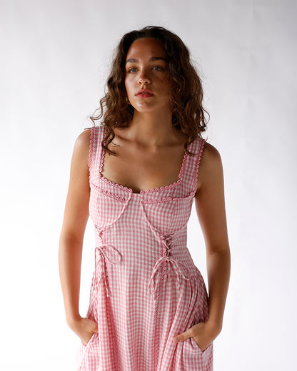 HEARTSTRING GINGHAM MIDI DRESS