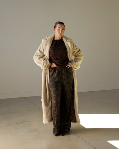 GLAMOUR SHOTS IVORY FAUX FUR MAXI COAT