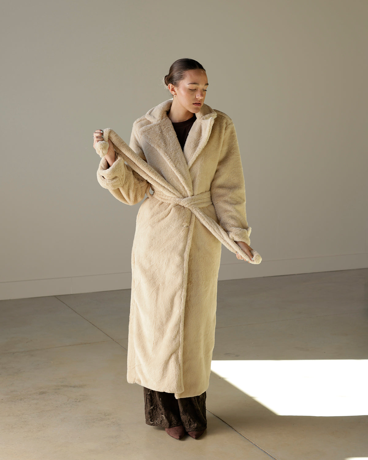 GLAMOUR SHOTS IVORY FAUX FUR MAXI COAT