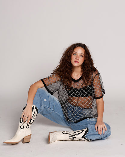 FREE PEOPLE LORI EMBELLISHED KNIT TOP