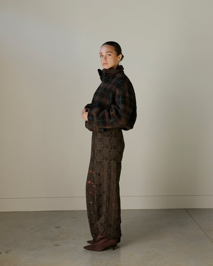 MAD FOR FALL PLAID FLEECE ZIP UP JACKET X BROWN