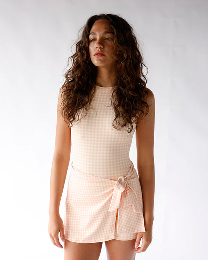 JUST PEACHY GINGHAM MINI DRESS