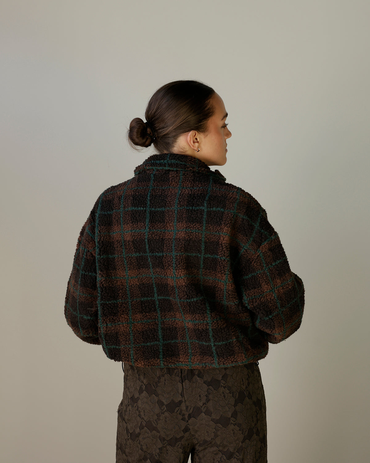 MAD FOR FALL PLAID FLEECE ZIP UP JACKET X BROWN