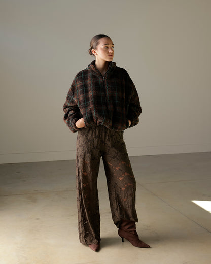 MAD FOR FALL PLAID FLEECE ZIP UP JACKET X BROWN