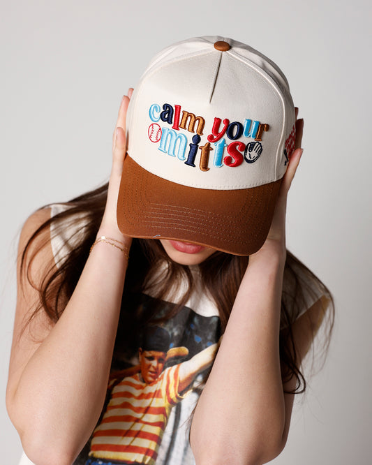 calm your mitts embroidered canvas trucker hat