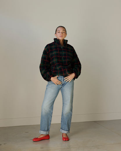 MAD FOR CHRISTMAS PLAID FLEECE ZIP UP JACKET X HUNTER GREEN