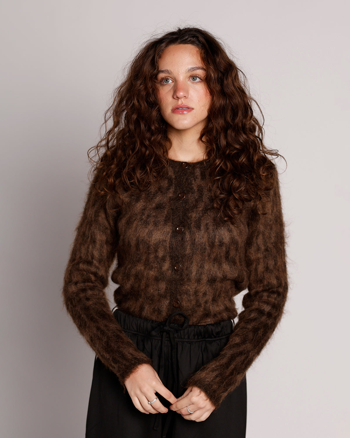 ASTR THE LABEL KATRIA CHEETAH FUZZY CREWNECK CARDI