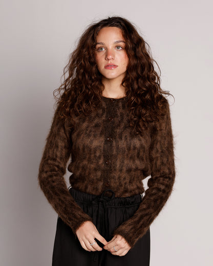 ASTR THE LABEL KATRIA CHEETAH FUZZY CREWNECK CARDI