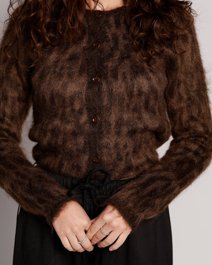 ASTR THE LABEL KATRIA CHEETAH FUZZY CREWNECK CARDI