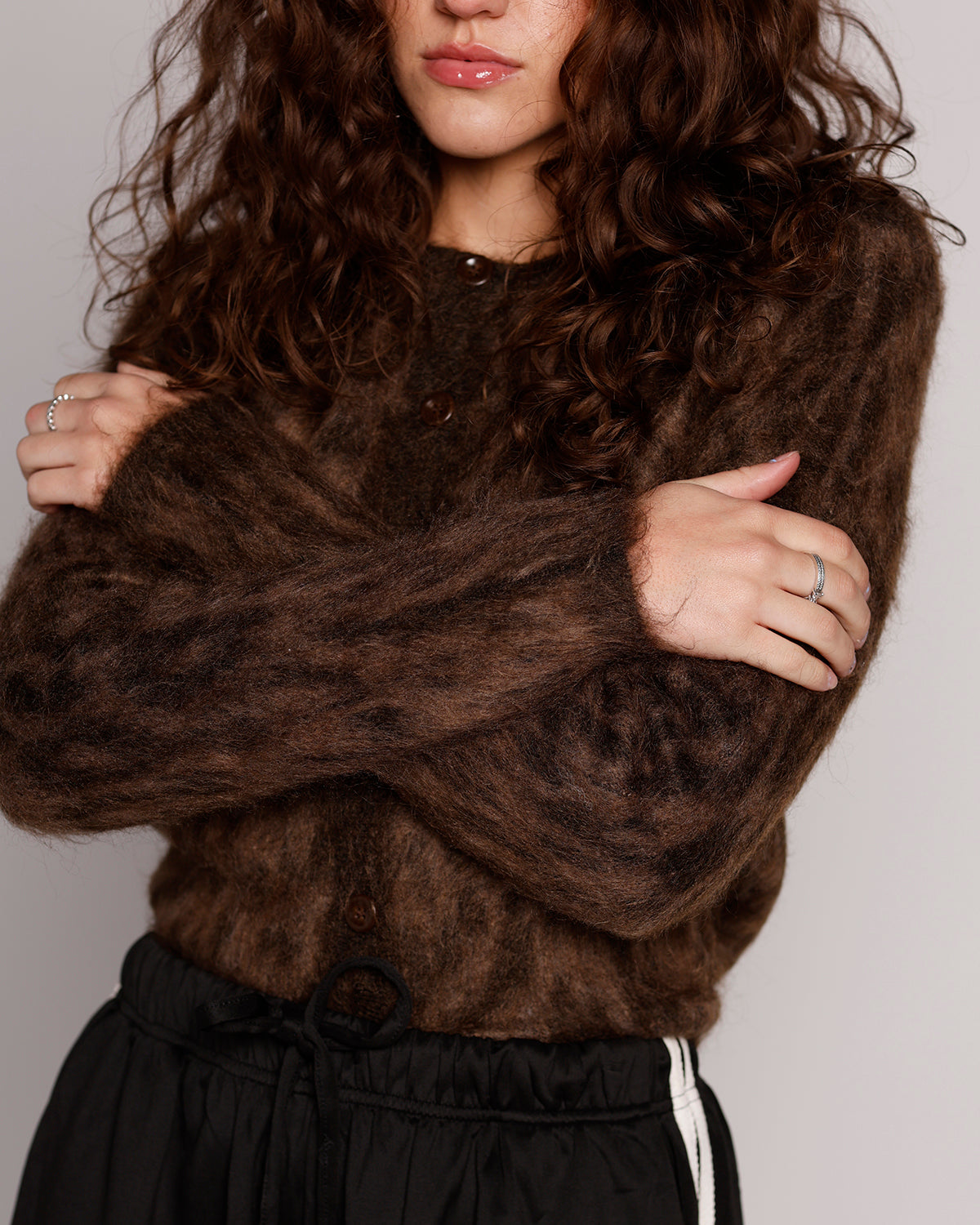 ASTR THE LABEL KATRIA CHEETAH FUZZY CREWNECK CARDI