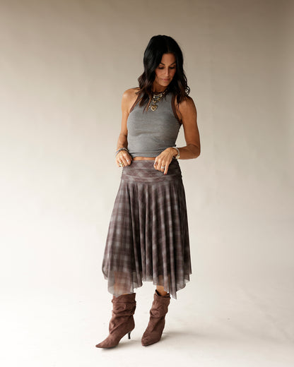 NIA EME PLAID MIDI SKIRT