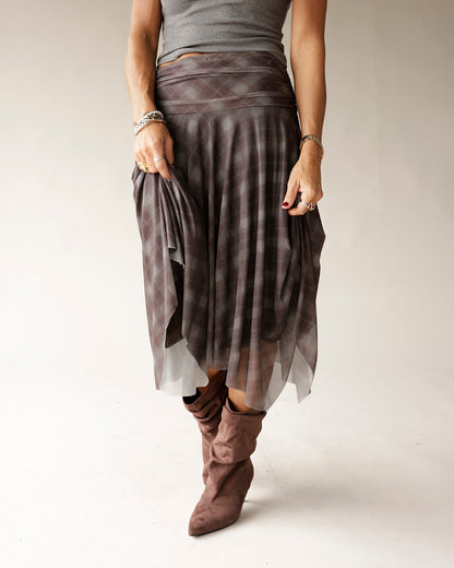 NIA EME PLAID MIDI SKIRT