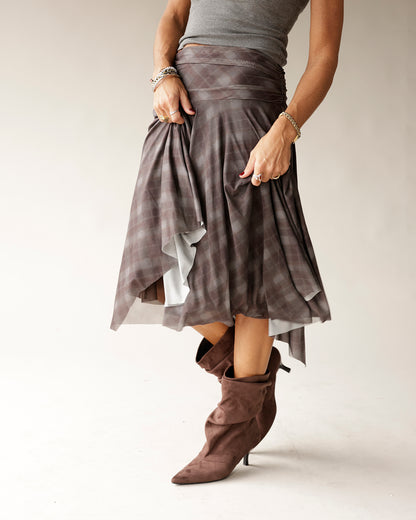 NIA EME PLAID MIDI SKIRT