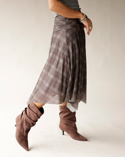 NIA EME PLAID MIDI SKIRT