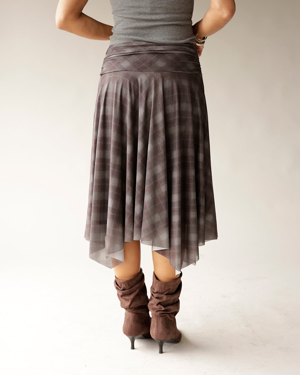 NIA EME PLAID MIDI SKIRT