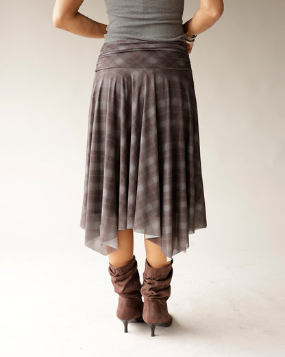 NIA EME PLAID MIDI SKIRT