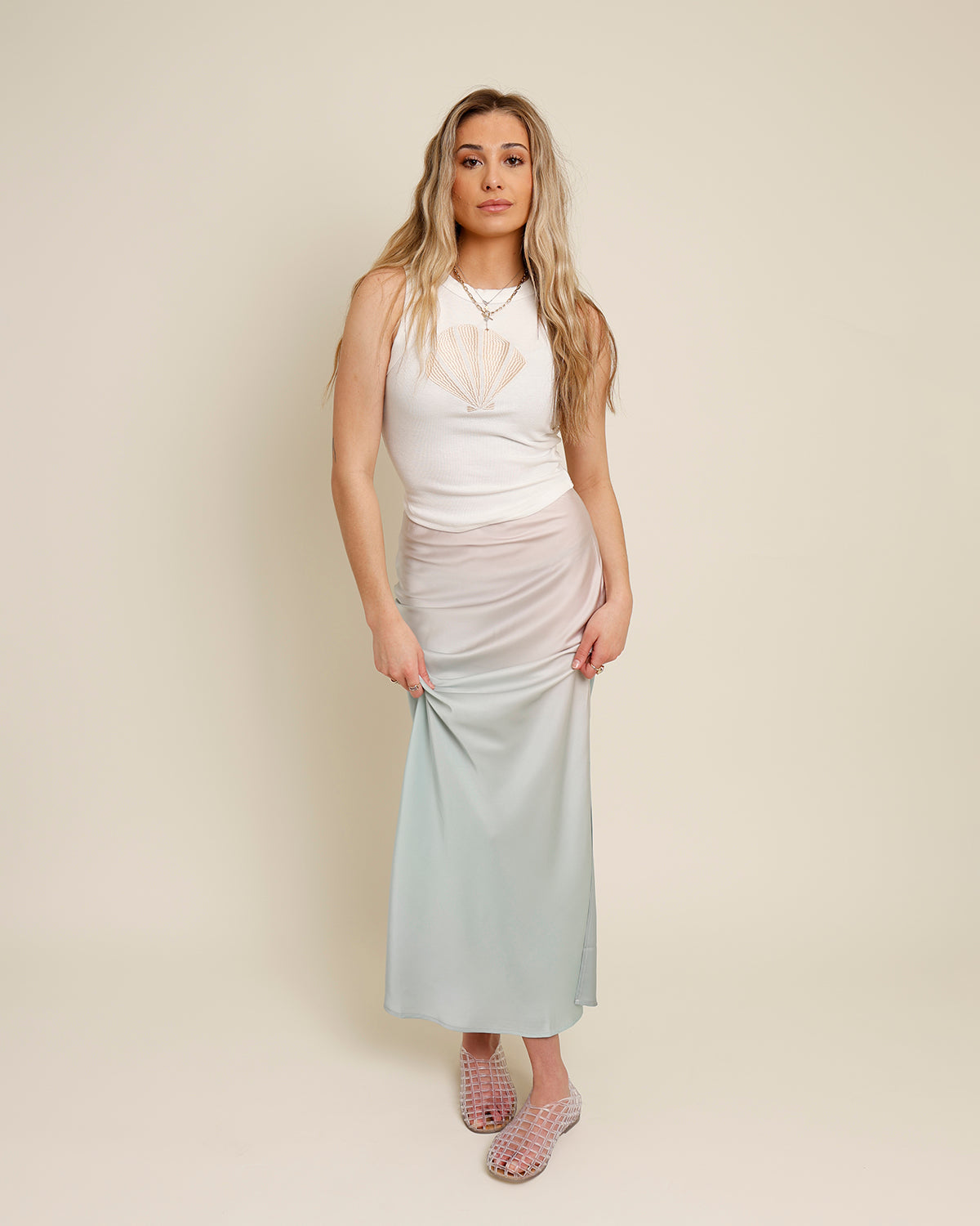 ombre satin slip skirt